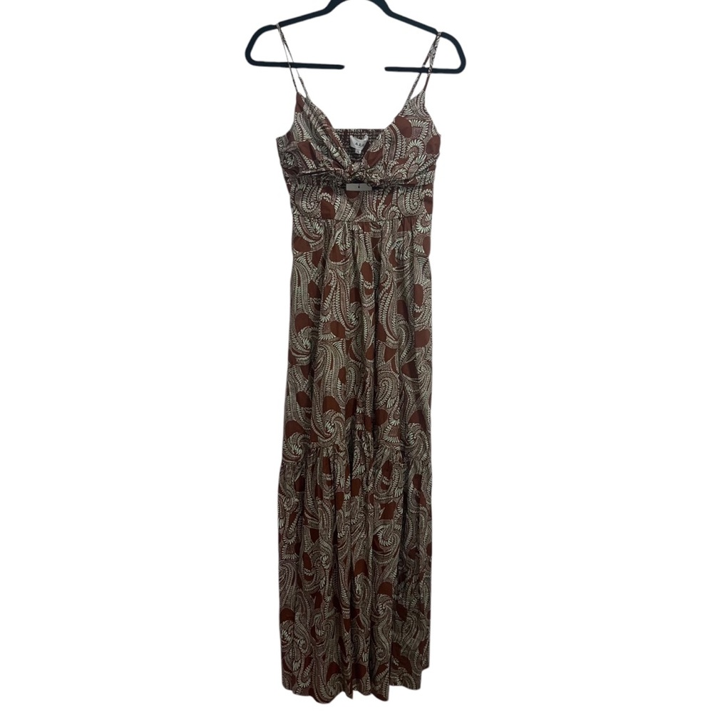 NEW NWT A.L.C. Laura Cotton Poplin Maxi Dress In Cognac & Green Ash Print - Picture 3 of 14